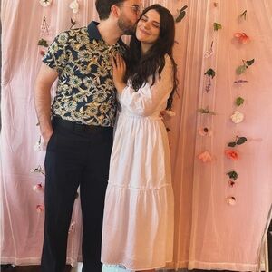 Boho White long flower embroidered dress